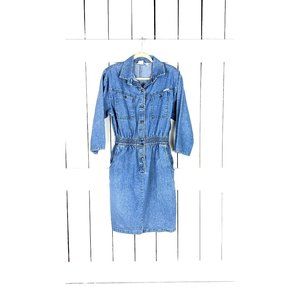 Vintage Dreams  long sleeve blue cotton jean denim shirt dress